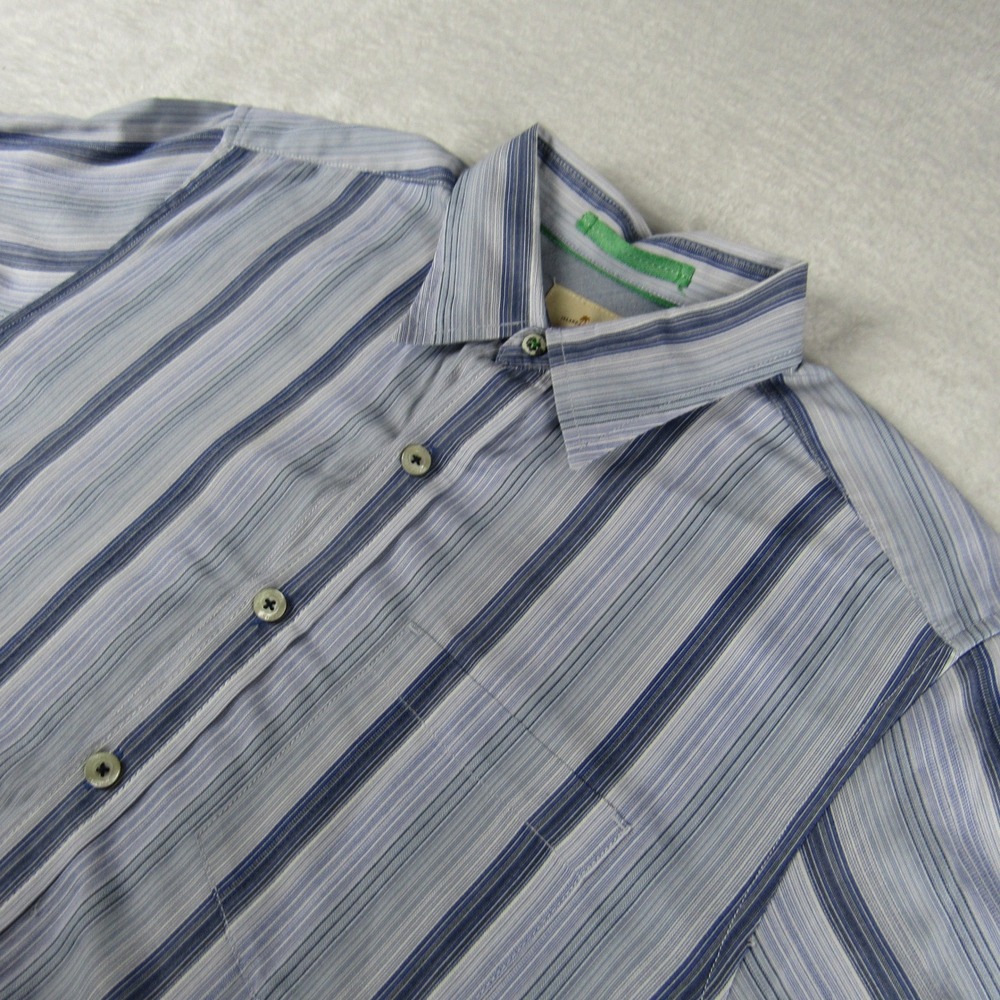 Tommy Bahama Button Down Shirt Mens Small Blue Striped 100% Cotton Long Slv